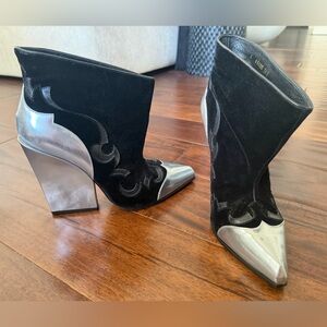 NWOT Sergio Rossi Western Wedge Ankle Boots - Leather & Velvet